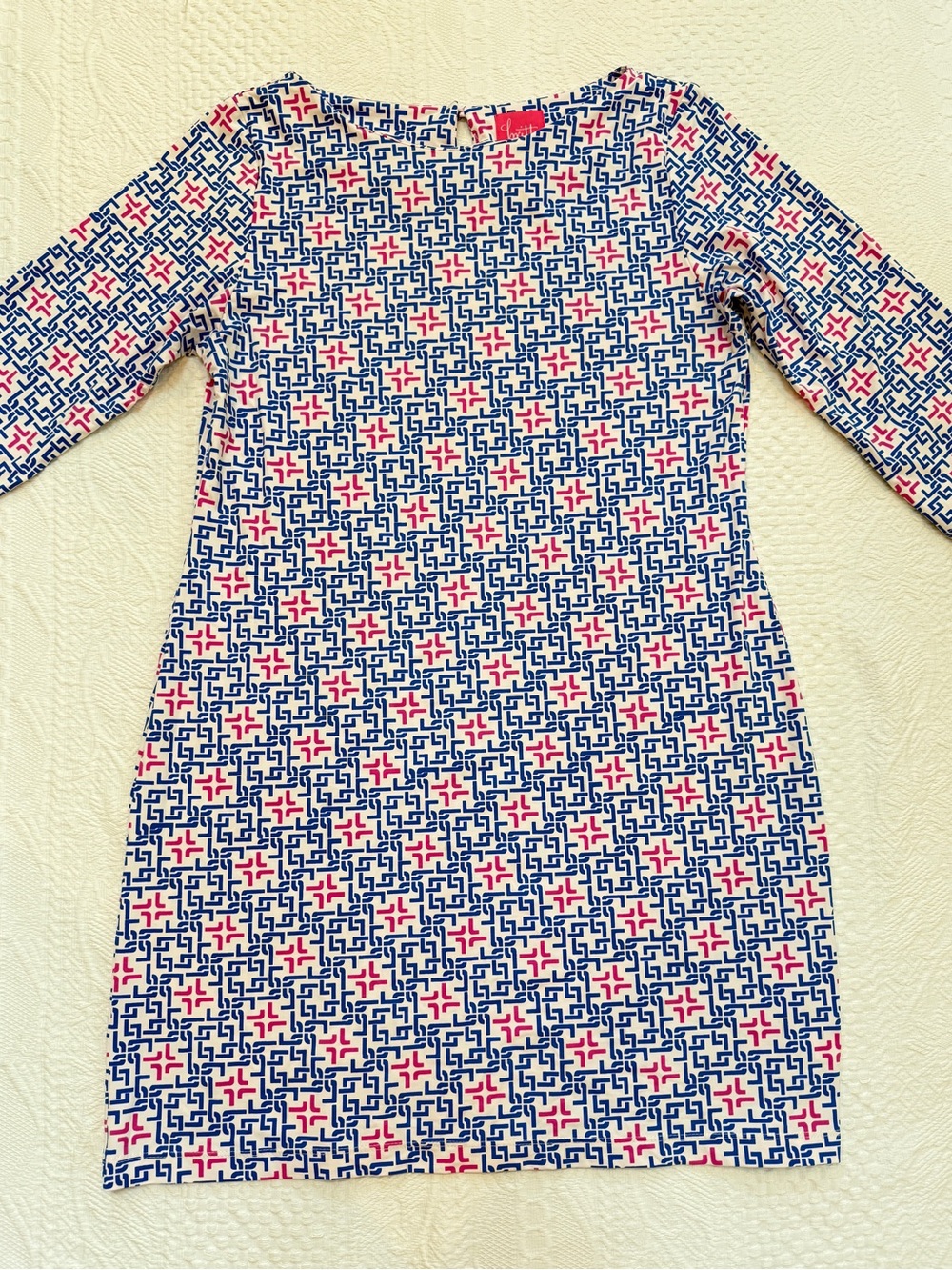 Britt Ryan Dress Geometric Print Keyhole Back Women’s Large Pink Blue Preppy